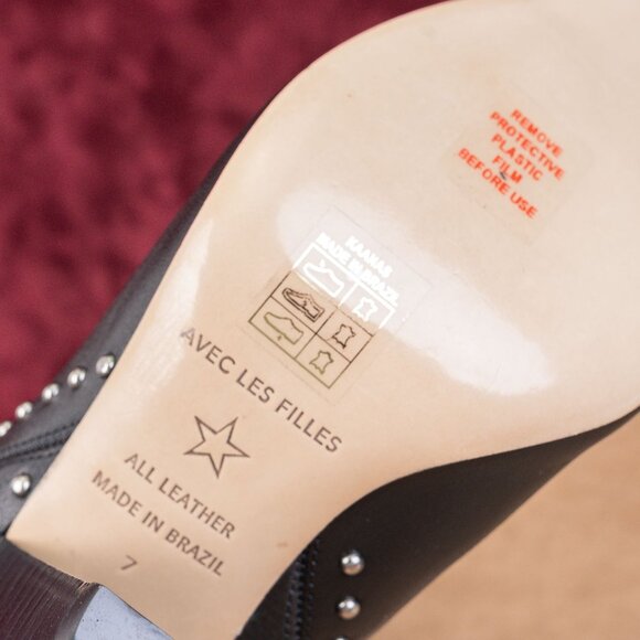 Avec Les Filles Women Ada Studded Black Leather Pointy Toe Ankle Boots sz 7 - Picture 7 of 8